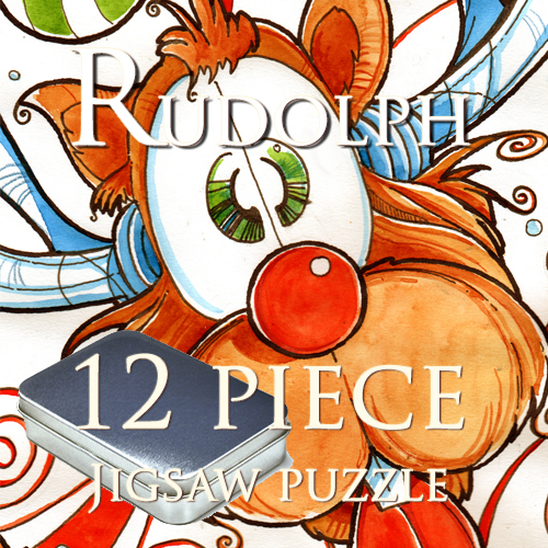 Rudolph the Red Nosed Reindeer - 12 Puzzle piece  Christmas card (in a plain tin box)